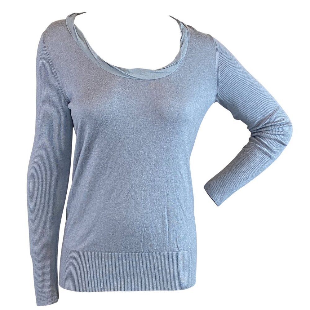 Banana Republic Chiffon Trim Sweater Top S L Gray #286N